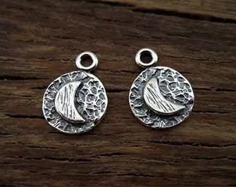 Small Sterling Silver Textured Half Moon Charms (two charms)