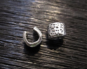 Two Artisan Speckled Dotted Sterling Silver Crimp Bead Covers (set of two)