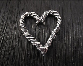 Handmade Artisan Sterling Silver Twisted Heart Charm and Pendant (one charm)