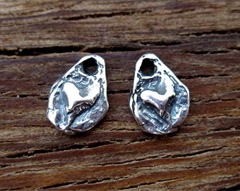 Two Small Rustic Artisan Sterling Silver Heart Charms (two charms)