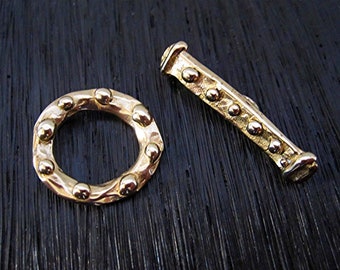 Rustic Handmade Gold Bronze Round Dotted Toggle Clasp (one)