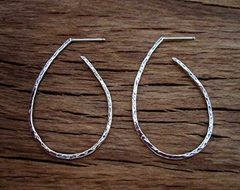 Hammered Textured Sterling Silver Artisan Hoop Earrings