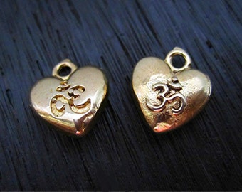 Gold Bronze Om Heart Charm and Pendant (one charm)