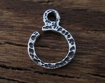 Small Textured Artisan Jewelry Charm Holder and bail in Sterling Silver (one)