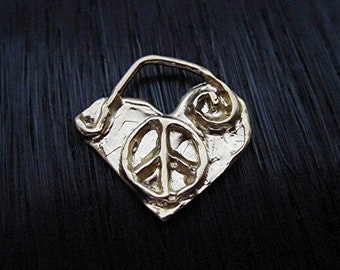 NEW! Artisan Peace and Love Heart Charm and Pendant in Gold Bronze (NB)