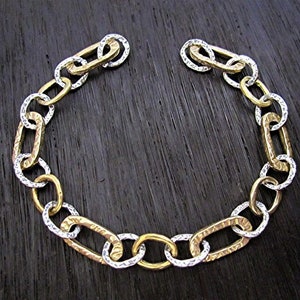 Sterling Silver and Gold Bronze Artisan Textured Link Chain (multiple lengths available) - MADE TO ORDER