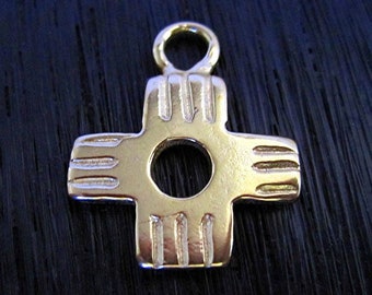 Gold Bronze Handmade Zia Symbol Pendant (one)