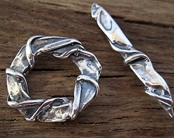 Sterling Silver Rustic Wrapped Artisan Toggle Clasp (one set) (Y)