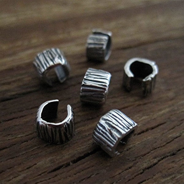 Sterling Silver Artisan Textured Lined Crimp Bead Covers (set of two)