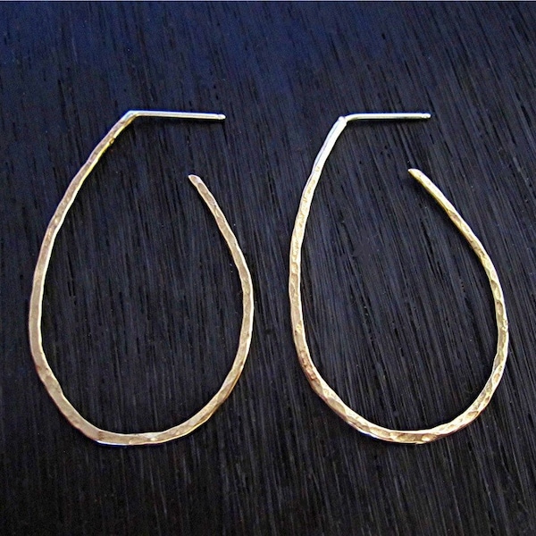 Hammered Textured Gold Bronze Artisan Hoop Earrings (one pair)