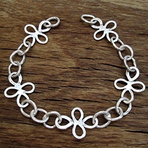 Sterling Silver Artisan Flower Link Chain (7 1/2 inches)