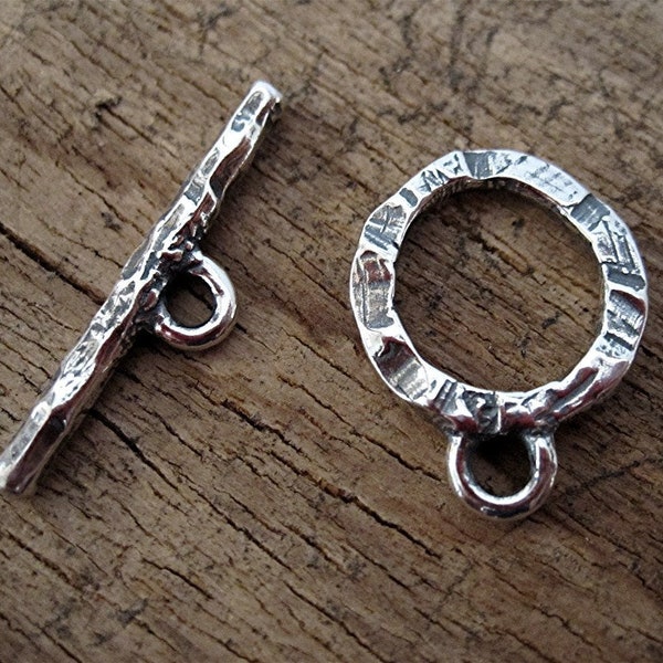 Rustic, Handmade, Textured, Sterling Silver Toggle Clasp (one clasp set)