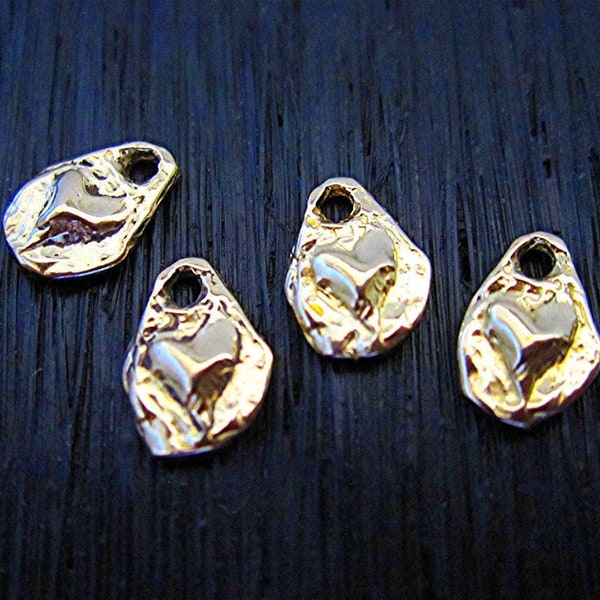 Small Rustic Artisan Gold Bronze Heart Charms (set of 4 charms)