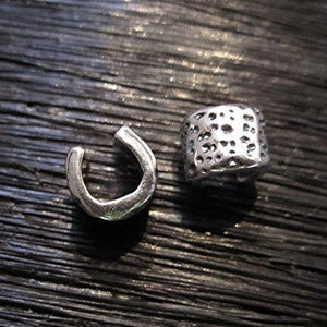 Two Artisan Speckled Dotted Sterling Silver Crimp Bead Covers (set of two) (X)