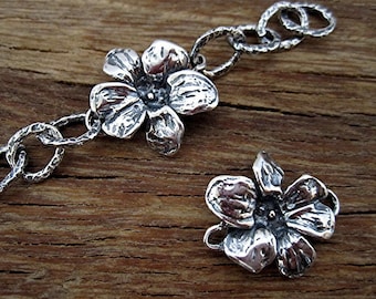 Detailed Artisan Flower Chain Link and Connector in Sterling Silver (One) (A)