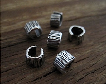 Sterling Silver Artisan Textured Lined Crimp Bead Covers (set of two)