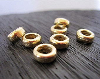 TWO Small Smooth Handmade Gold Bronze Round Bead and Slider (two beads)