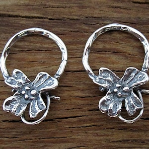 Artisan Flower Earring Hoop and Charm Holder in Sterling Silver (one pair)