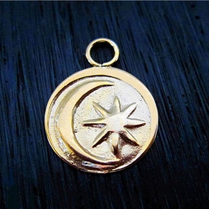 Artisan Stamped Sun and Moon Charm in Gold Bronze (one) (X)