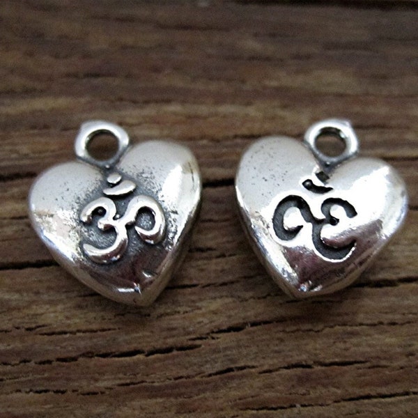 Sterling Silver Om Heart Charm and Pendant (one)