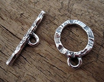 Rustic, Handmade, Textured, Sterling Silver Toggle Clasp (one clasp set)