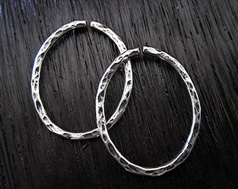 Großer rustikaler handgemachter Sterling Silber Schmuck Biegering und offene Link (Zweierset) (X)