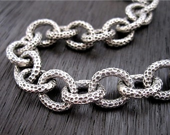 Chunky Artisan Dimpled Textured Sterling Silver Link Chain (multiple lengths available)