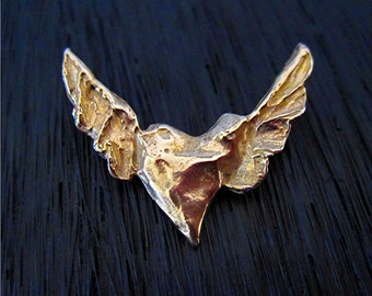 Gold Bronze Handmade Artisan Flying Heart Pendant (one) (N)