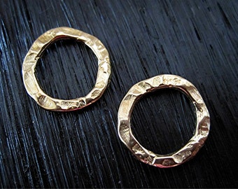 Gold Bronze, Rustic, Textured, Organic, Artisan, Round Closed Jump Rings and Links (set of 2)