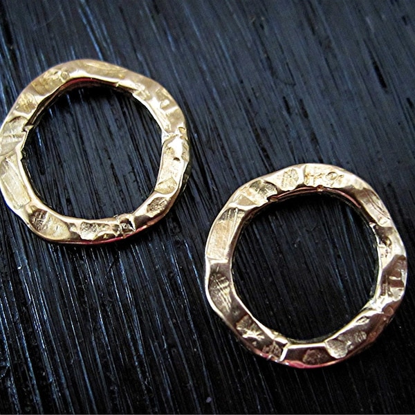 Gold Bronze, Rustic, Textured, Organic, Artisan, Round Closed Jump Rings and Links (set of 2)