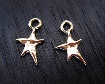 Tiny Gold Bronze Whimsical Artisan Star Charms (set of 2) (C)