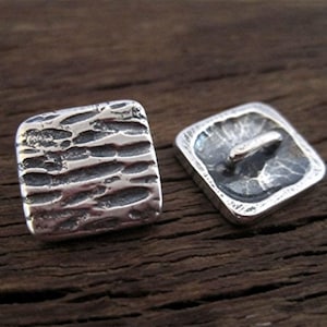 Artisan Wood Bark Textured Sterling Silver Jewelry Button and Clasp (one)