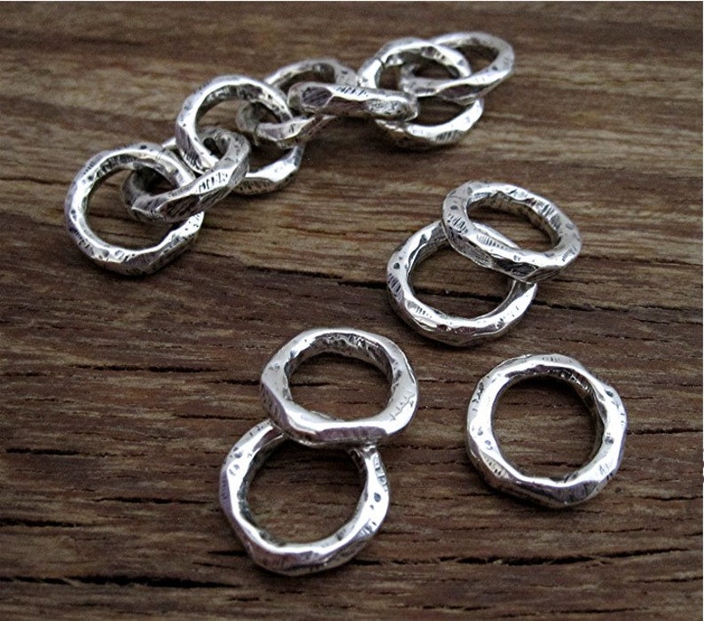 one link Sterling Silver Rustic Artisan Chunky Jewelry Link and Connector