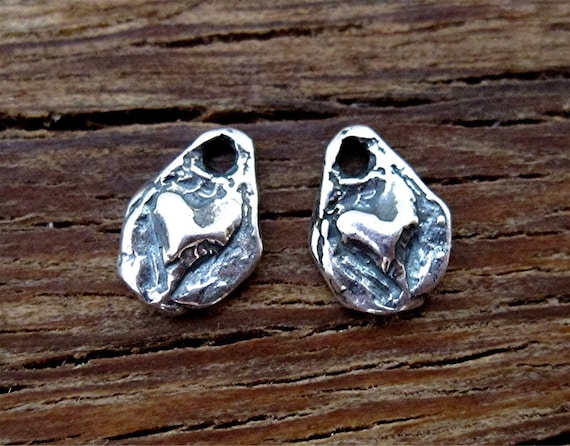 Two Small Rustic Artisan Sterling Silver Heart Charms (two Charms