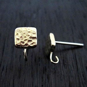 Rustic Textured Square Earring Posts in Gold Bronze (one pair) (N)
