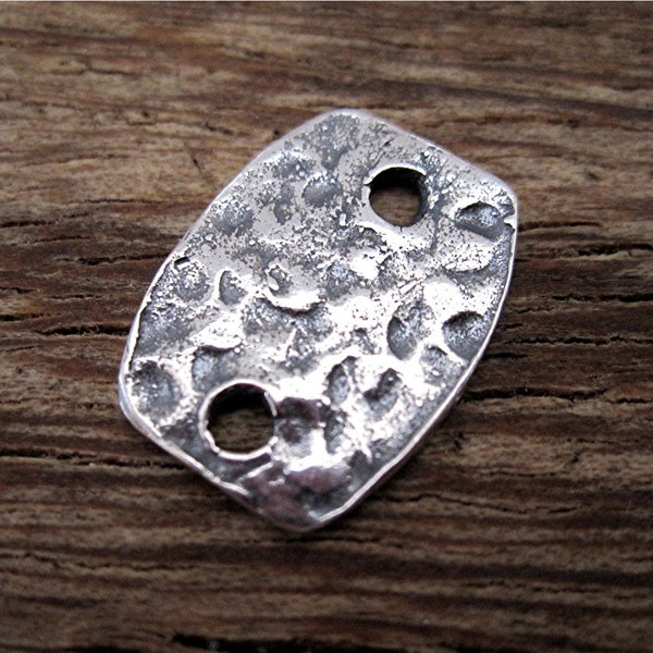 Sterling Silver Artisan Hammered Textured Tab Jewelry Link Connector and Earring Charm (one)