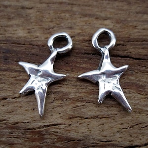 Tiny Sterling Silver Whimsical Artisan Star Charms (set of 2) (X)
