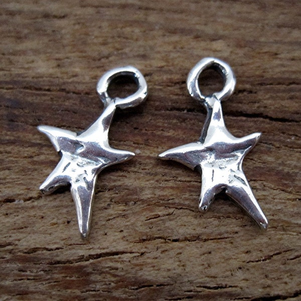 Tiny Sterling Silver Whimsical Artisan Star Charms (set of 2)