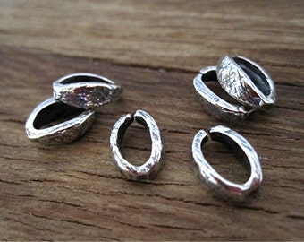 Small Oval Sterling Silver Textured Bail Enhancer and Open Jump Ring (one bail/jump ring)