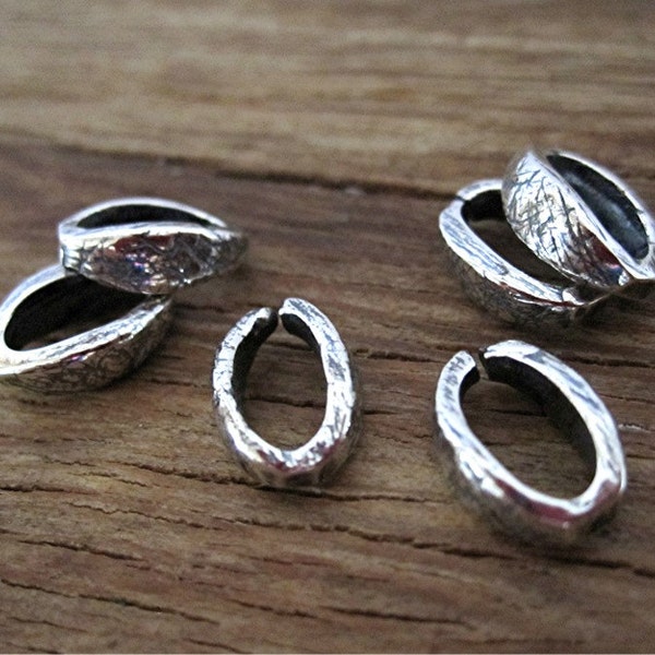 Small Oval Sterling Silver Textured Bail Enhancer and Open Jump Ring (one bail/jump ring)