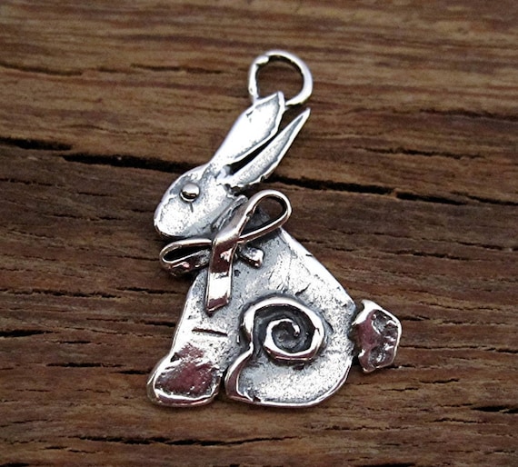 Adorable Artisan Spiral Accented Bunny Rabbit Charm and Pendant in Sterling Silver (one) (A)