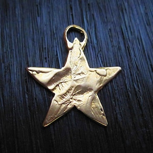 Rustic Textured Artisan Star Charm and Pendant in Gold Bronze (one)
