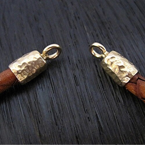 4mm Artisan Textured End Caps and Leather Caps in Gold Bronze (one pair) (A)