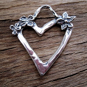 Sterling Silver Artisan Heart Pendant with Flower Accents (one) (N)