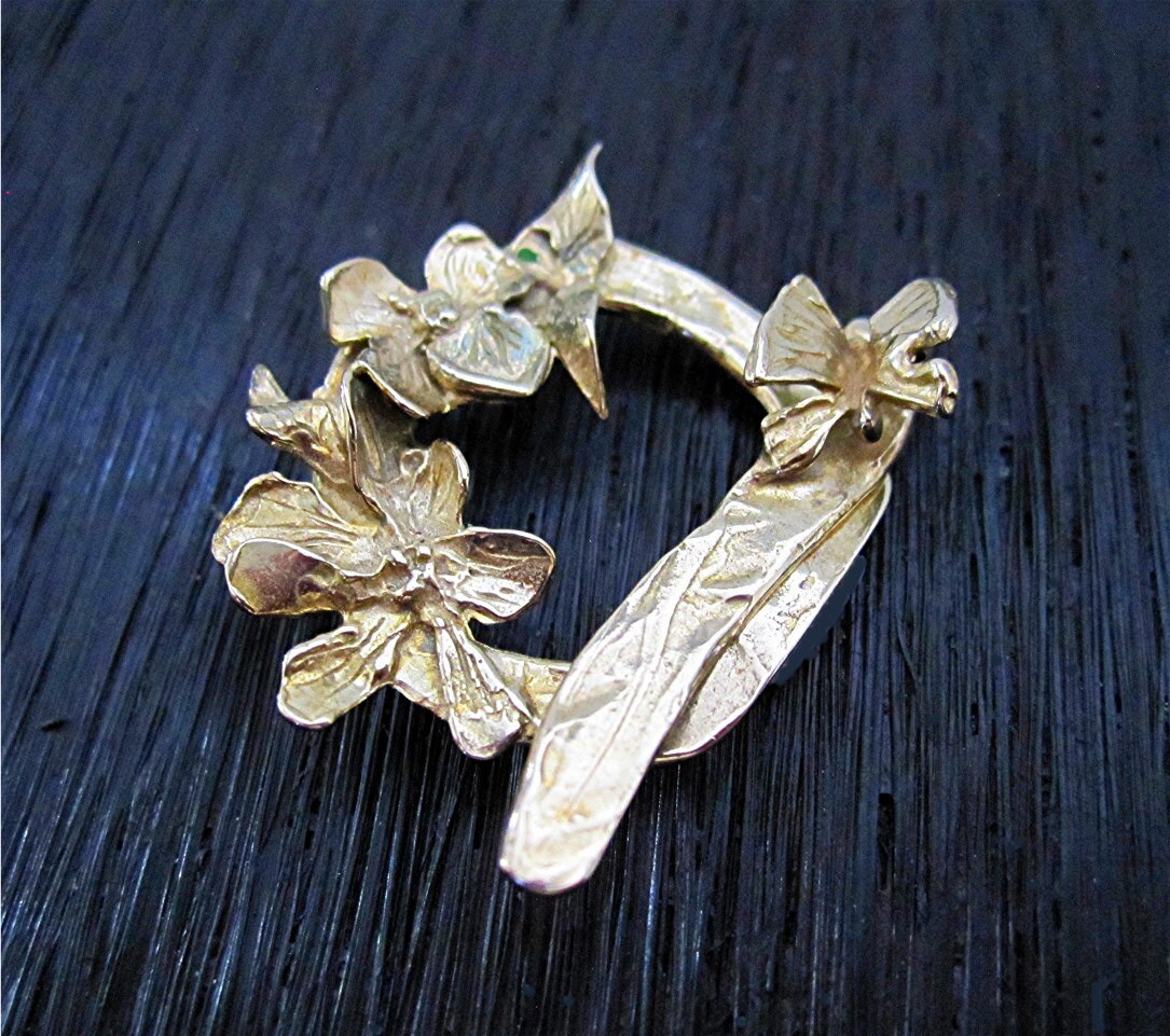 Handmade Gold Bronze Artisan Dogwood and Butterfly Toggle Clasp (one …