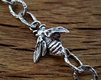 Artisan Handmade Bee Jewelry Chain Link in Sterling Silver (one) (A)