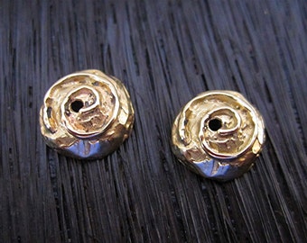 8mm Gold Bronze Handmade Small Spiral Bead Cap Endings (set of 2) (N)