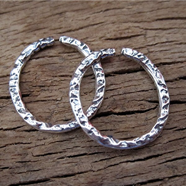 Large, Round, Sterling Silver, Artisan, Textured Open Jump Ring (set of two)