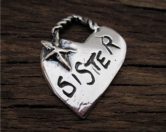 Artisan "Sister" Heart and Star Charm and Pendant in Sterling Silver (one) (N)