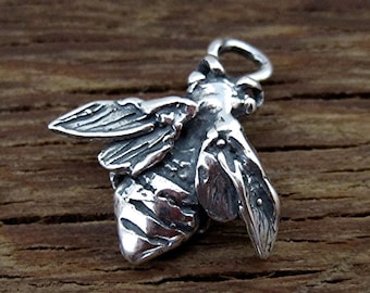 Detailed Handmade Artisan Bee Charm and Pendant in Sterling Silver (one)